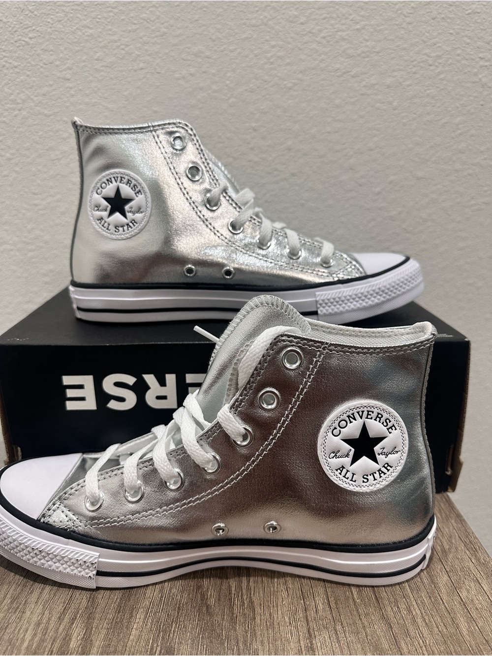 Converse Metallic Silver High Top Sneakers